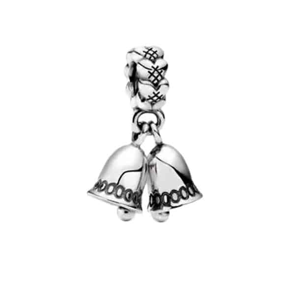 Srebrna zawieszka typy beads z motywem dzwoneczków.