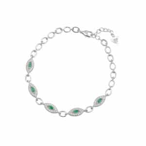 Srebrna bransoletka z cyrkoniami. Kolor zielony mleczny.