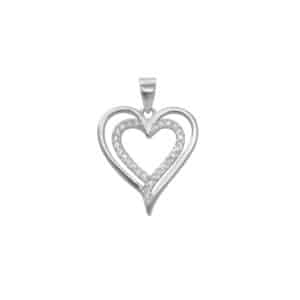 Srebrna zawieszka w kształcie serca z cyrkoniami.