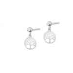 Srebrne kolczyki z zapięciem typu sztyft o okrągłym kształcie z motywem drzewka.