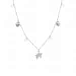 Srebrny naszyjnik typu celebrytka z jednorożcem i kryształkami Swarovskiego.