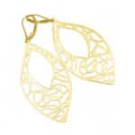 Srebrne wiszące ażurowe kolczyki w kształcie wrzeciona z zapięciem typu bigiel angielski. Kolor pozłacany.