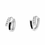 Srebrne kolczyki w kształcie kółka z cyrkoniami i czarną emalią.