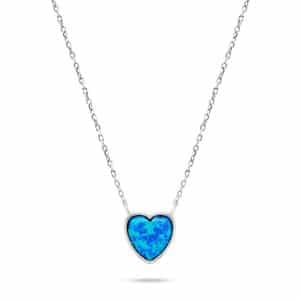 naszyjnik z zawieszką w kształcie serca wypełnionego niebieskim opalem