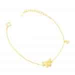 srebrna pozłacana bransoletka z motylkiem wysadzanym białymi cyrkoniami oraz wiszącą pojedynczą cyrkonią w oprawie srebrnej