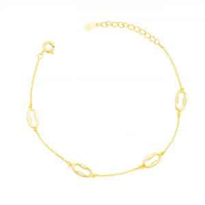 bransoletka pozłacana ze srebra z ozdobnymi nieregularnymi elementami ogniwkowymi ozdobionymi cyrkoniami