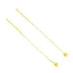 pozłacane kolczyki bez zapięcia przeciągane na łańcuszku typu kostka zakończone z jednej strony pałeczką a z drugiej ozdobną cyrkonią w pełnej oprawie ze srebra pozłacanego