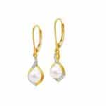 pozłacane kolczyki wiszące na biglu angielskim z perłą i cyrkoniami