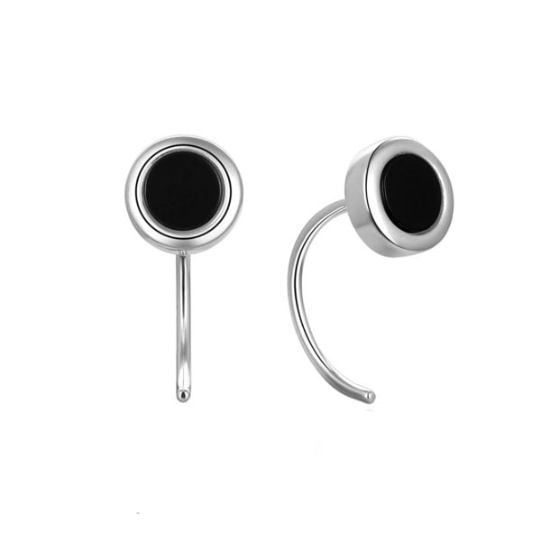 srebrne kolczyki bez zapięcia przekładane w kształcie okrągłym z czarną emalią