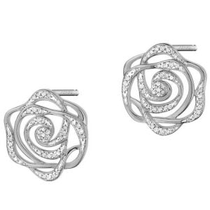 srebrne kolczyki sztyfty w kształcie róży ozdobione cyrkoniami
