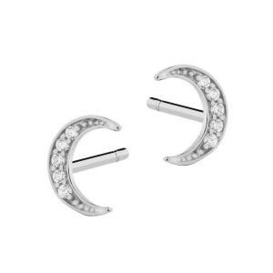 srebrne kolczyki sztyfty w kształcie półksiężyca wysadzanego cyrkoniami